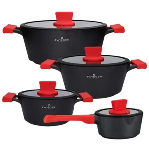 ZWIEGER OBSIDIAN SET OF POTS 8 PCS COOKWARE DIE-CAST ALUMINIUM STEWPOTS LIDS POT - Picture 1 of 12