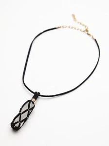 Nuova collana Free People ciondolo pietra macramè girocollo nero $38 4836 - Foto 1 di 5