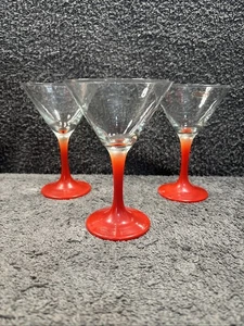 3 Vintage Red Panache Cocktail Martini Glas - 5 3/8th Post Modern 80er - Bild 1 von 15