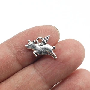 20/50PCS Antique Silver Tone Flying PIG Charm Pendant 14X19mm JHS836-LY808 - Picture 1 of 4