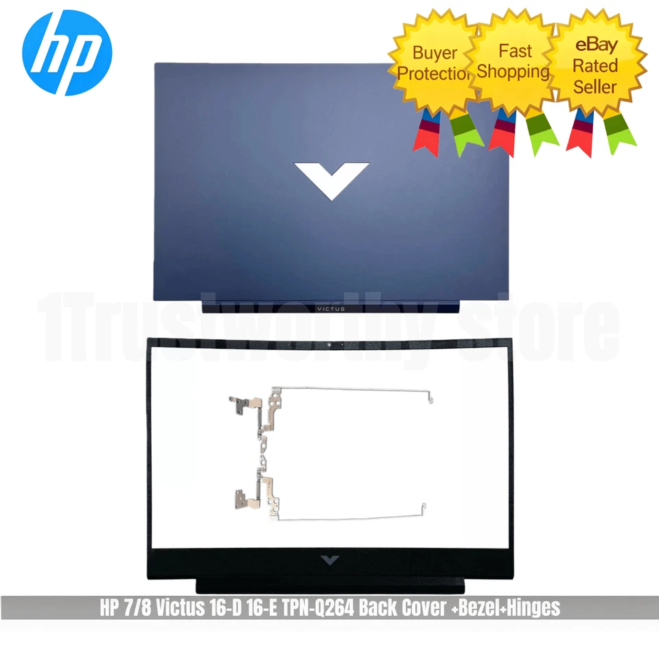 Nueva cubierta trasera HP 7/8 Victus 16-D 16-E TPN-Q264 + bisel + bisagras azul EE. UU. Foto 1 de 4