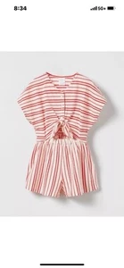 Zara Girls Cut Out Stripe Bow Romper Jumper Boho Crew Nautical Red 6 - Picture 1 of 3