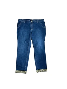 Du Jour Capri Pants Jeans Plus Size 18W Denim Embellished Cuffs Stretch - Picture 1 of 8
