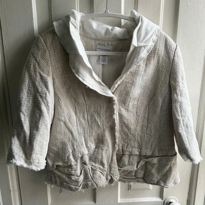 Soft Surroundings Linen Blend Tweed Raw Hem Cream Blazer Jacket Petite - Image 1 of 4