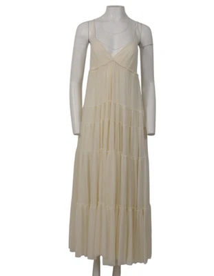 Jean Paul Gautier Ecru Ruffle 2000's V Neck Dress Size Large Tan WhiteSpaghetti - Image 1 of 4
