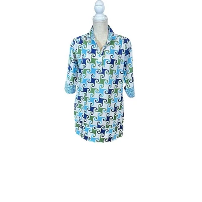 Vestido túnica para mujer Tizzie puño abatible estampado geométrico bolsillos talla S lino algodón Foto 1 de 4