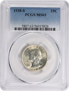 1938-S Washington Quarter MS63 PCGS - Picture 1 of 2