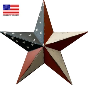 Rustic Patriotic Metal Star Hand Painted Wall Hanging Red, White and Blue Decor - Picture 1 of 8