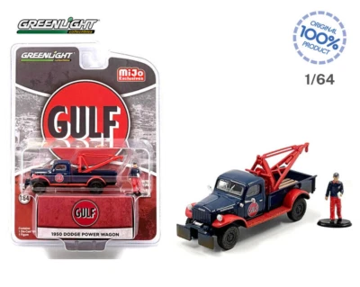 GREENLIGHT 1:64 1950 DODGE POWER WAGON TOW TRUCK GULF OIL WITH FIGURE NEW SEALED - Image 1 of 3
