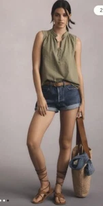 NWT Anthropologie Cloth & Stone Textured Henley Top Shirt Olive Army Green M! - Picture 1 of 6