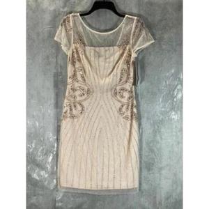 PAPELL STUDIO By ADRIANNA PAPELL Women's Flaxen Illusion Beaded Mini Dress SZ 6 - Picture 1 of 14