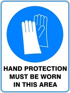 HAND PROTECTION MUST BE WORN IN THIS AREA - SELF ADHESIVE STICKER / DECAL / SIGN - Picture 1 of 7