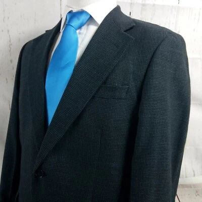 Traje Blazer Abrigo Deportivo John Weitz Studio 38R 2 Botones Azul Negro a Cuadros  Foto 1 de 4
