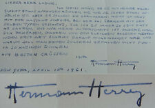 Architekt Hermann HERREY (1904-1968): Dt. Brief NEW YORK 1961, über Handschrift