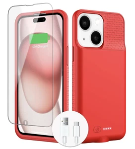 Battery Case for iPhone 15/15 Pro - 7000mAh Ultra-Slim - 6.1 Inch - Red - New - Picture 1 of 5