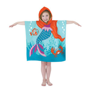 Poncho de plage à capuche pour enfants enveloppe serviette bain piscine robe sirène