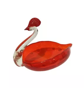 Vintage Red Glass Bird Swan Bowl - Picture 1 of 20
