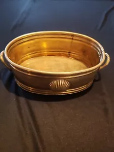 Contenitore/piantana ovale vintage ottone massiccio con manico dettaglio conchiglia bella patina calda - Foto 1 di 11
