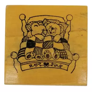Vintage PSX Rubber Stamp Bears Laying in Bed Quilt 1.5" x 1.5" - Imagen 1 de 8