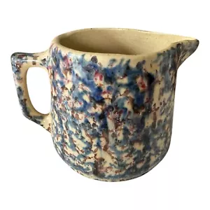 Antique RRP Roseville Pottery Blue Purple Country Spongeware Stoneware Pitcher - Picture 1 of 14