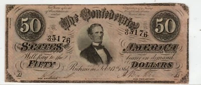 T-66 PF-12 1864 $50 Confederate Paper Money - Image 1 of 2