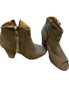 XOXO Women's Open Toe Ankle Boots Booties Taupe Brown Side Zip Size 8M 3"+ Heels