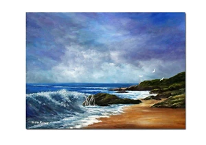 Original Seascape Painting "Crashing Wave" 16" x 12" Canvas Board by Judith Rowe - Picture 1 of 2