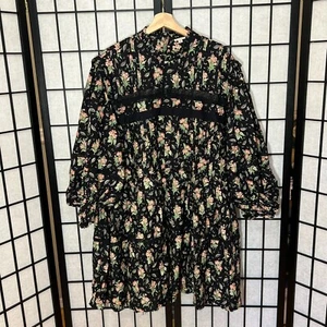 Pilcro Anthropologie Neu mit Etikett XL Langarm Stehkragen Swing Minikleid Blumenmuster - Bild 1 von 10