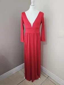 Red Stretchy Size UK 12-14 Womens Long Side Split Maxi Dress - Picture 1 of 9