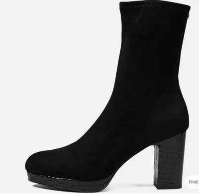 Bota Donald Pliner Zari Feminina EUA 9 Preta Amêndoa Biqueira Bloco Salto Elástico NOVA - Imagem 1 de 4