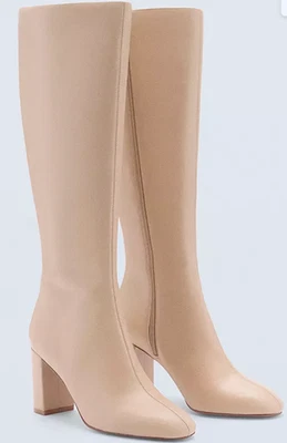 NOVAS BOTAS DE JOELHO ALTO MANGA MNG BEGE HARRISON COURO TAMANHO 38 EUA 7.5 - Imagem 1 de 4