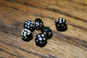 Antique Black Skunk Venetian Millifiori trade beads six count - Picture 1 of 24
