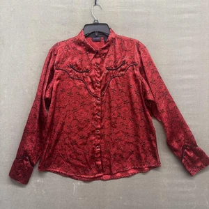 Wrangler Shirt Mens XL Red Black Western Pearl Snap Floral Rodeo Cowboy 2000s - Picture 1 of 9
