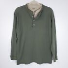 Schmidt Sweater Mens Large Green Tan Thermal Henley Layered Long Sleeve Casual