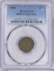 1904 Indian Cent 1c PCGS F12 S-10 RPD FS-301 - Picture 1 of 2