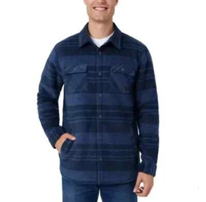 VOYAGER Men Heavyweight Polar Fleece Shirt Jacket Sherpa Lined BLUE Plaid, XXL - Picture 1 of 5