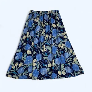 Falda NIKKI Azul Floral Talla UK 10 US 6 Debajo de la Rodilla Verdadera De Colección Boho Cottage - Imagen 1 de 7