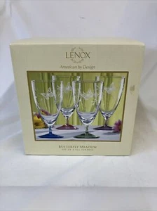 Lenox Butterfly Meadow Clear 4 All Purpose Wine Glasses Footed Goblets New - Picture 1 of 11