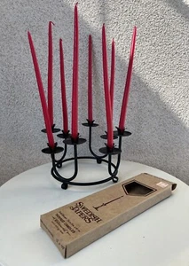 Vintage MCM Black Metal Candleholder Petite Stand 5"X10" red candles - Picture 1 of 12