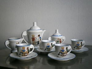 Service à thé Miniature Porcelaine Art Déco Jouet Jeu Dinette Ancien - Picture 1 of 14