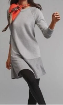 Cabi Flashdance Gray Jersey Dress Peplum Hem Drop Waist  Fleece Longsleeve XS - Image 1 of 4