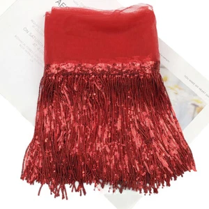 20CM Sequin Tassel Trim Polyester Fringe Lace Latin Curtain Dress DIY 10 Yard  - Picture 1 of 32