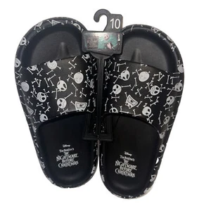 Men's Slides Nightmare Before Christmas  Shoes Slip On Halloween Black/White 10 - Picture 1 of 3
