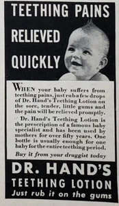 PRINT AD Dr Hands Teething Lotion 1943 Baby Gums Pain Relief SMALL 2.5x3 - Picture 1 of 1
