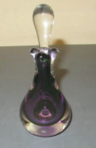 Mary Angus Signed Art Glass Perfume Bottle w Dauber Stopper Purple 5" Tall - Picture 1 of 2