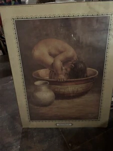 BILL HAMPTON 1975 "BOTTOMS UP" Native child print tile 20”x18” No Frame - Picture 1 of 3