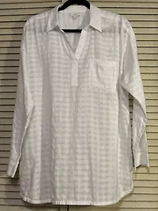 J. Jill White Textured Side-Button Shirttail Tunic Checkered Size Large Cotton - Picture 1 of 11