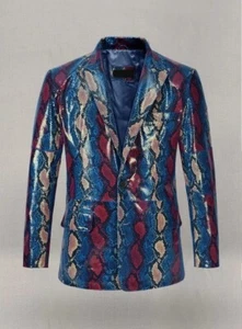Styles Fett Blau Python Leder Blazer Schlange Druck Stil Echt Napa Lammfell - Bild 1 von 7