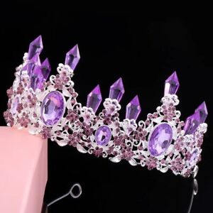 Amethyst Crystal Purple Tiara Crown Set Detailed Princess Queen headress jewelry