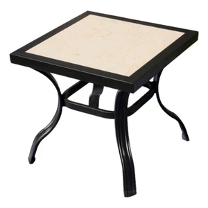 Patio Festival Metal Outdoor Side Table in Black/Beige Finish - Picture 1 of 6